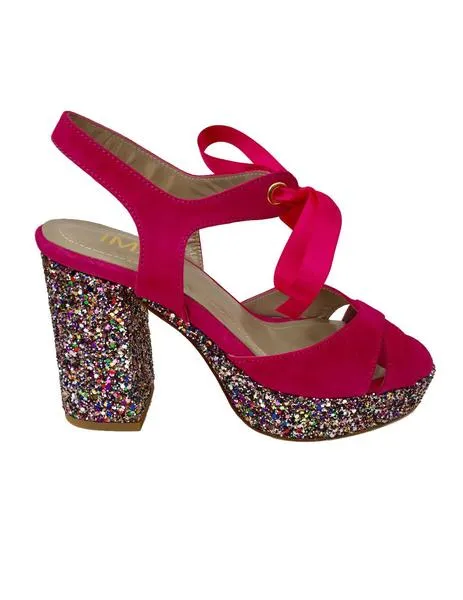 sandalia fucsia con plataforma glitter