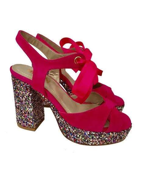 sandalia fucsia con plataforma glitter