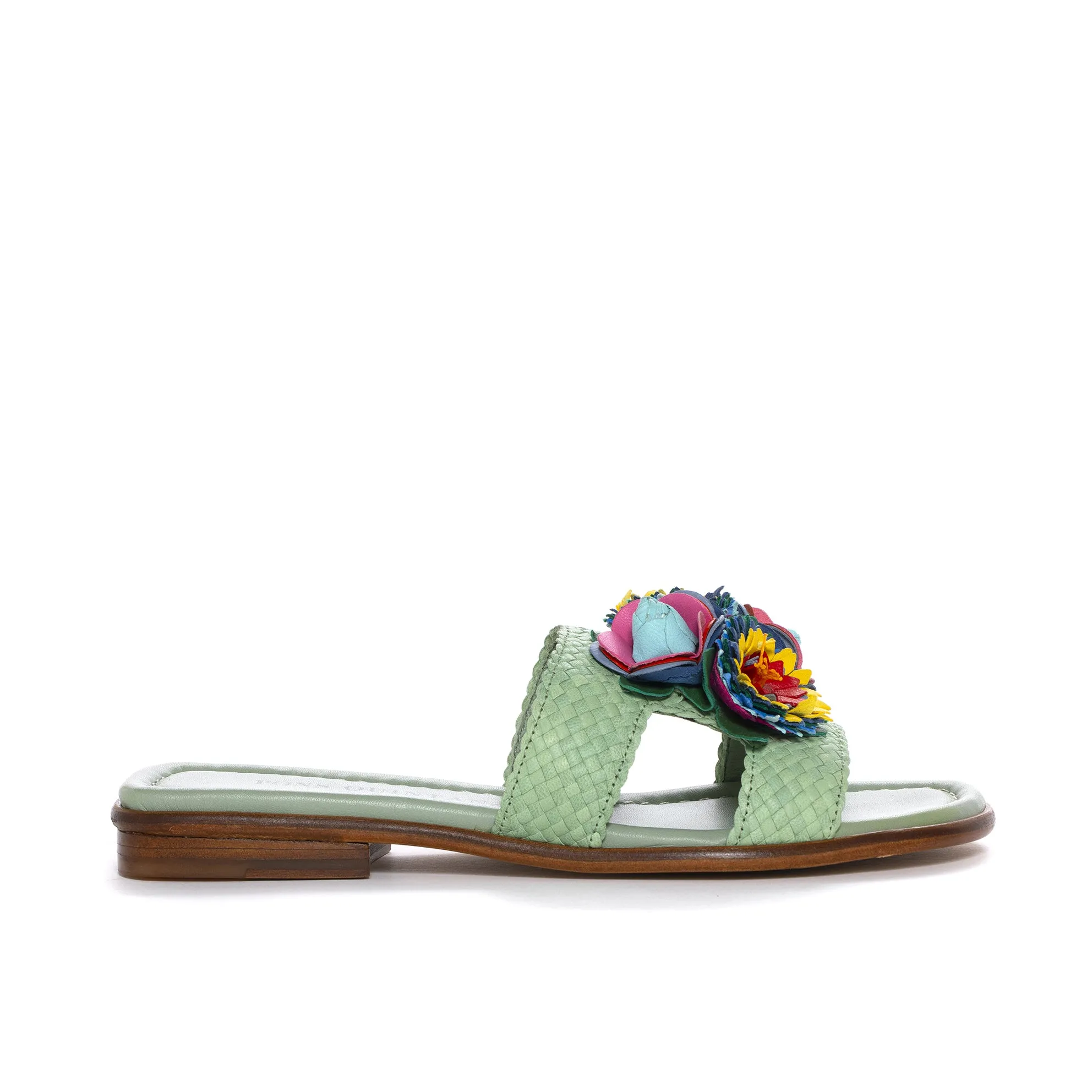 SANDALIA PLANA TINA WET PISTACHO