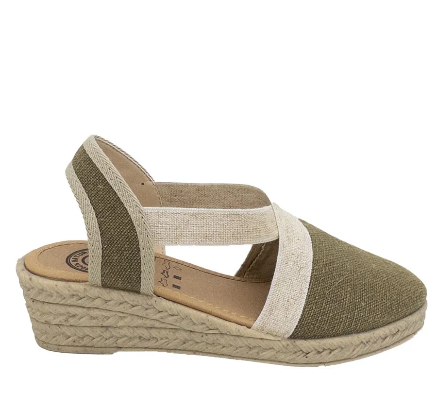 SANDALIA ROAL R18003 VALENCIANA ELASTICOS DE MUJER TELA KAKI CUÑA GOMA IMITANDO YUTE PLANTILLA ACOLCHADA CONFORT 28260