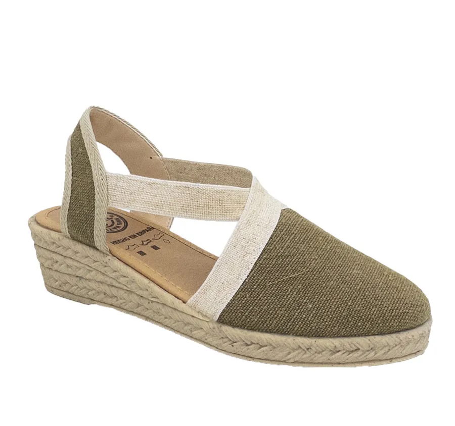 SANDALIA ROAL R18003 VALENCIANA ELASTICOS DE MUJER TELA KAKI CUÑA GOMA IMITANDO YUTE PLANTILLA ACOLCHADA CONFORT 28260