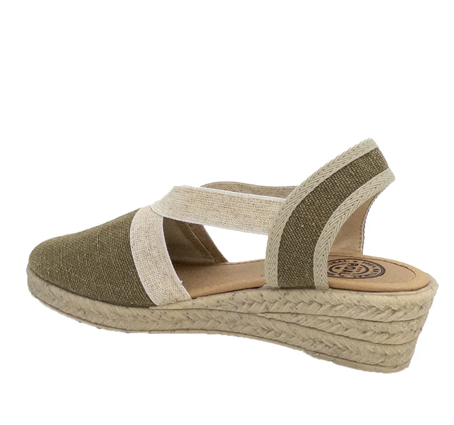 SANDALIA ROAL R18003 VALENCIANA ELASTICOS DE MUJER TELA KAKI CUÑA GOMA IMITANDO YUTE PLANTILLA ACOLCHADA CONFORT 28260