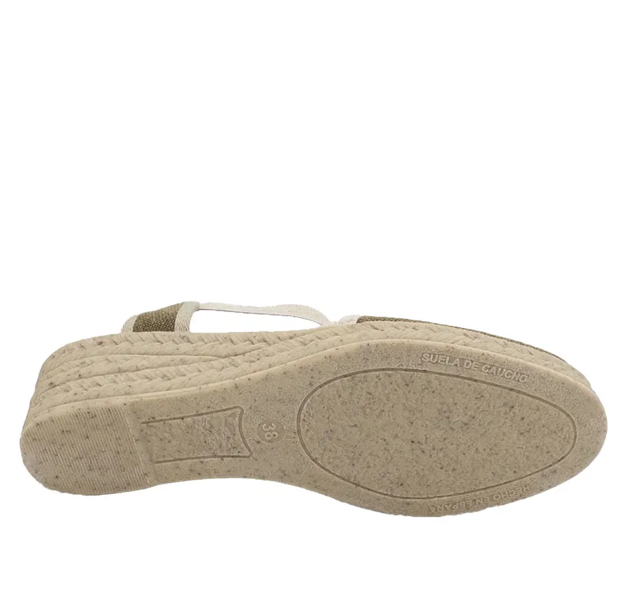 SANDALIA ROAL R18003 VALENCIANA ELASTICOS DE MUJER TELA KAKI CUÑA GOMA IMITANDO YUTE PLANTILLA ACOLCHADA CONFORT 28260