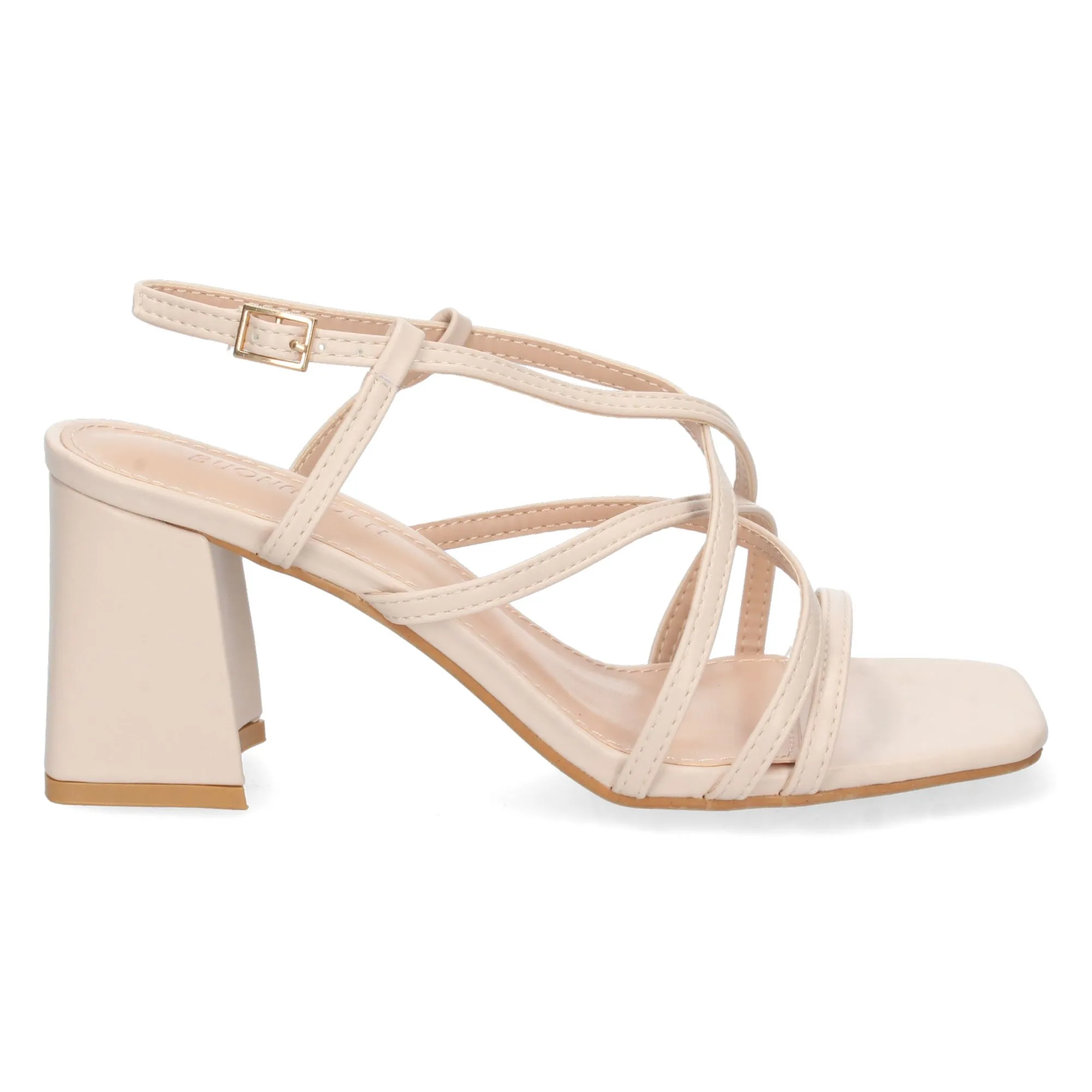 Sandalias de tacón para mujer con pala cruzada color beige