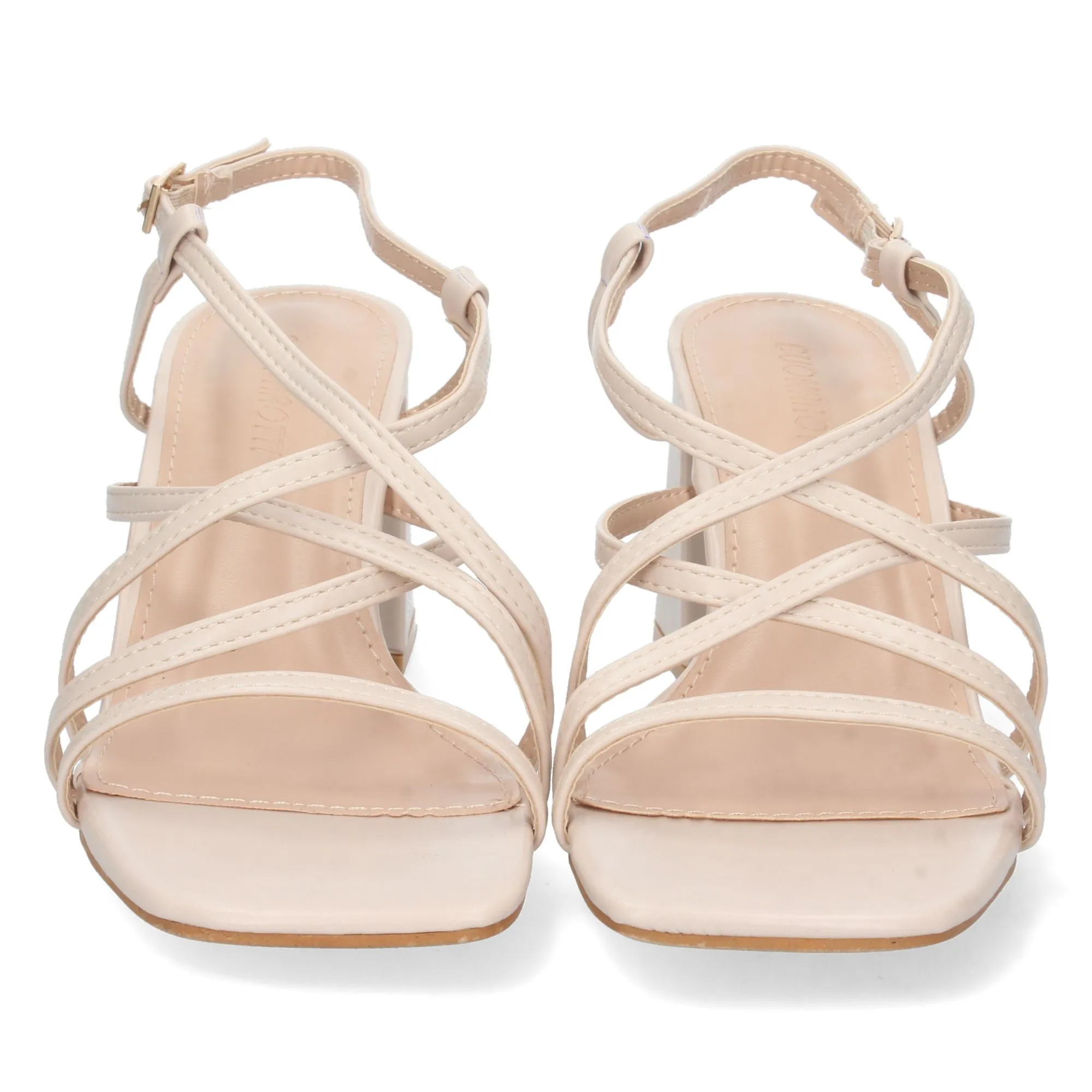 Sandalias de tacón para mujer con pala cruzada color beige