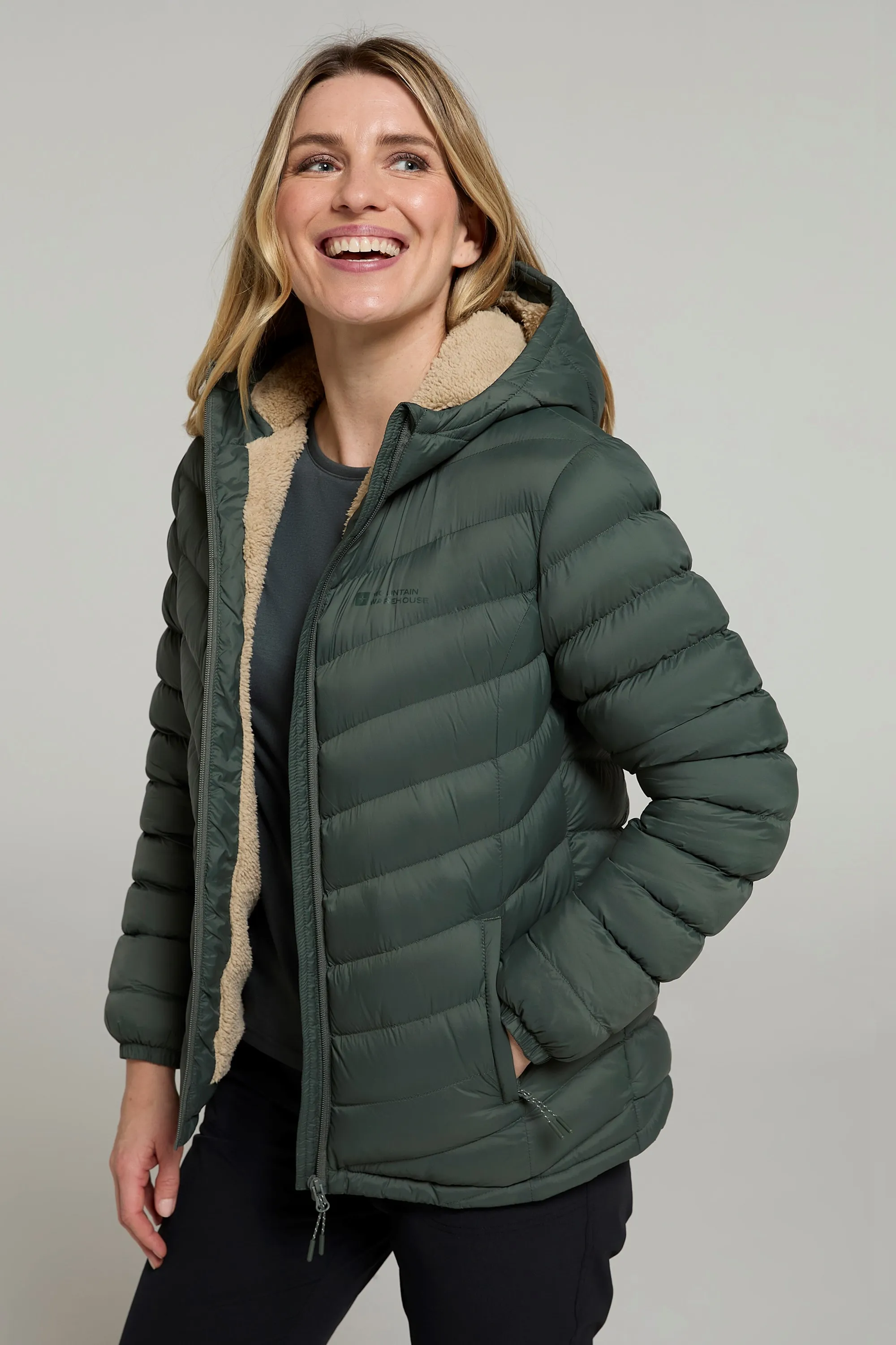 Seasons chaqueta acolchada con forro de piel para mujer