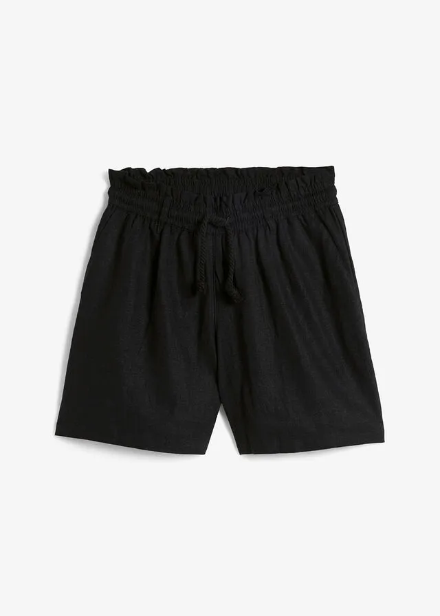 Shorts paperbag con lino Negro