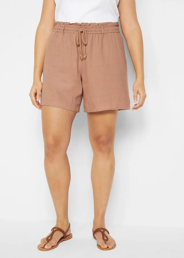 Shorts paperbag con lino Rosa ahumado