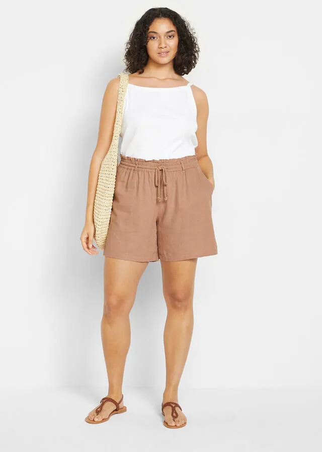 Shorts paperbag con lino Rosa ahumado