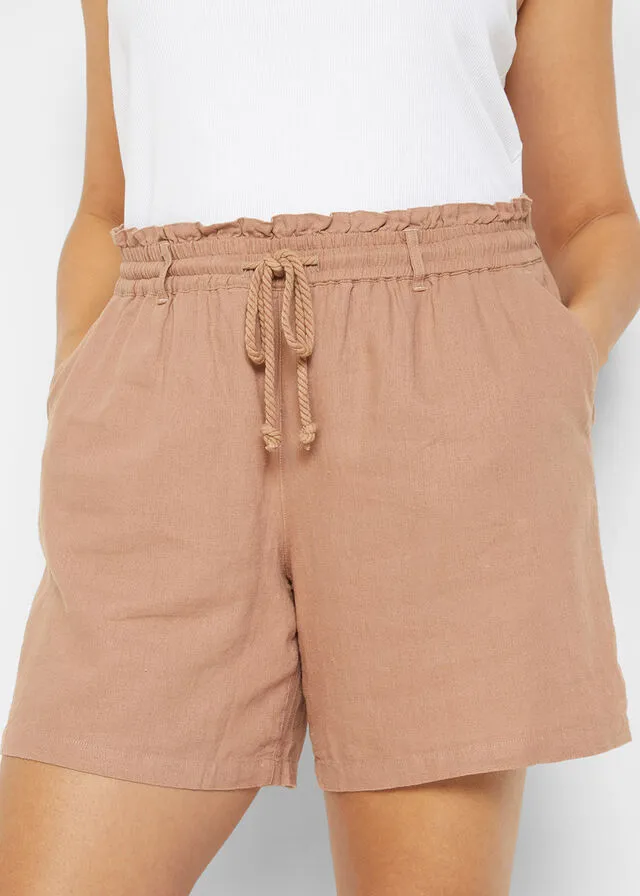 Shorts paperbag con lino Rosa ahumado