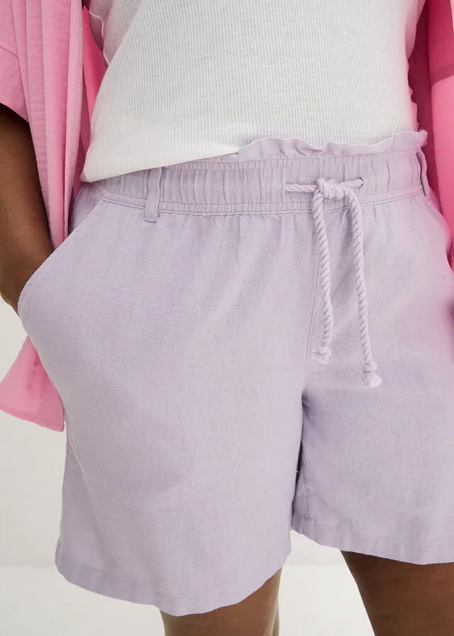 Shorts paperbag con lino Violeta