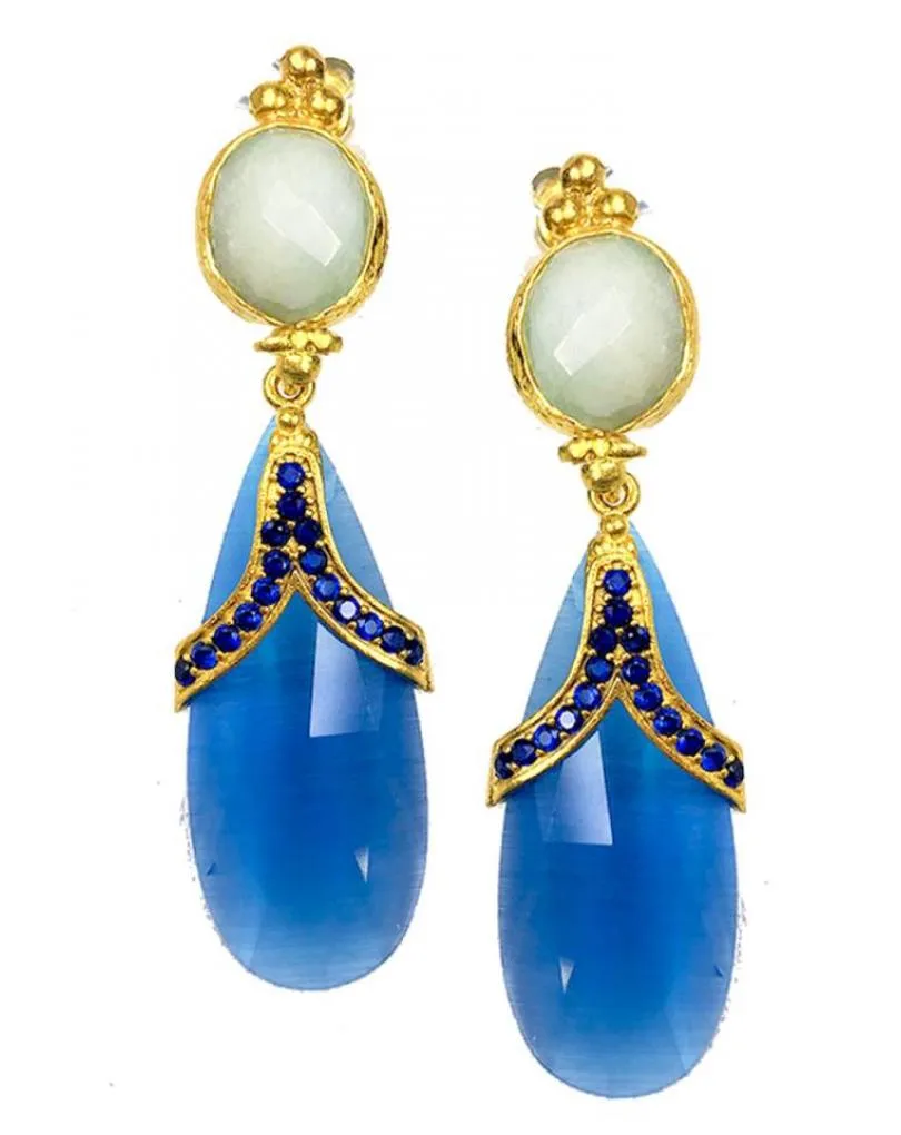SOFISTICADOS PENDIENTES MUJER LARGOS AZULES DE LAGRIMA PIEDRA