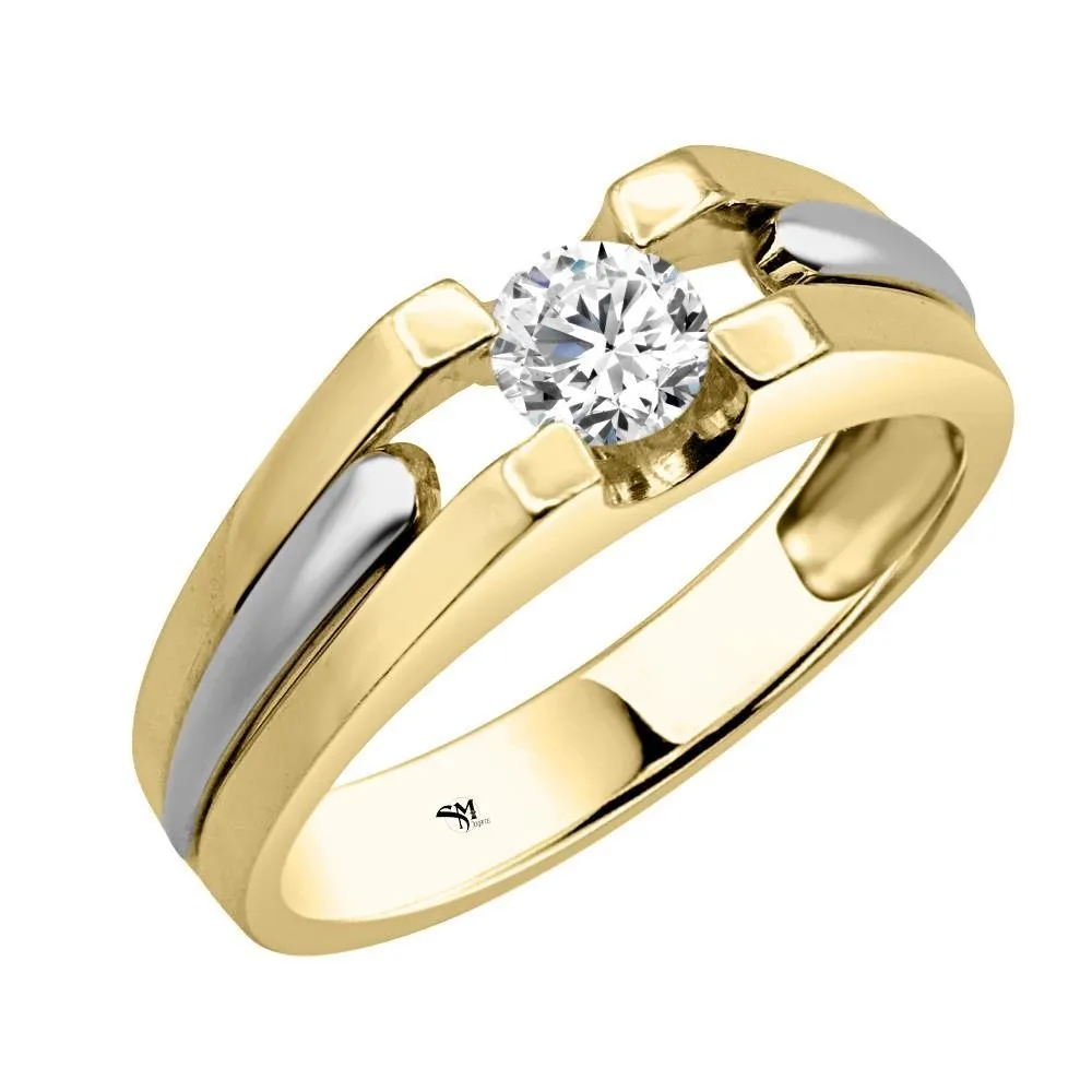 Solitario bicolor para caballero de oro de 18k con circonita de 5,2 mm