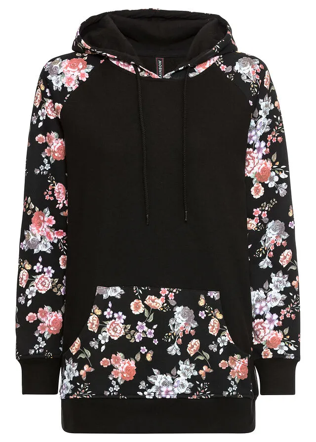 Sudadera con capucha Negro de flores