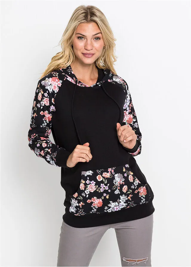 Sudadera con capucha Negro de flores