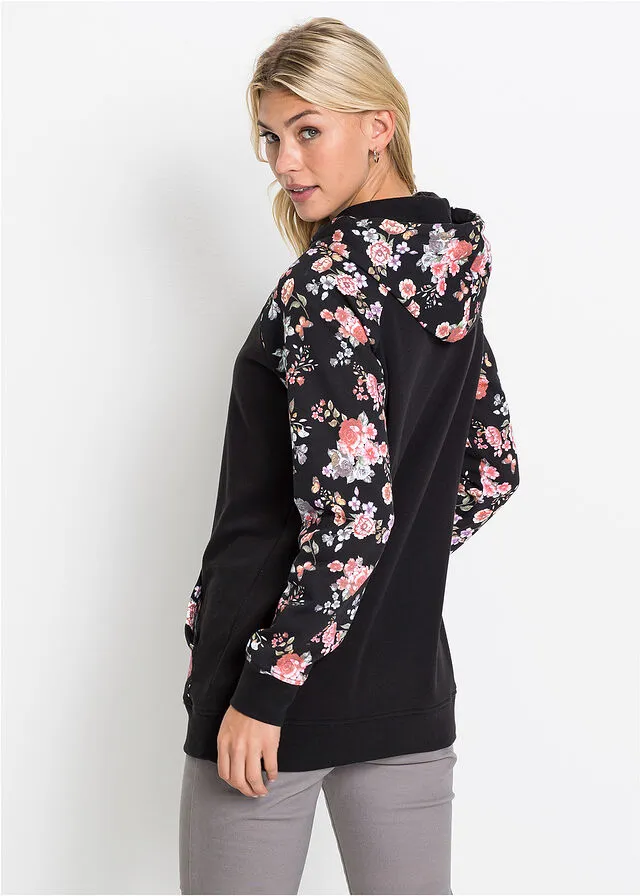 Sudadera con capucha Negro de flores