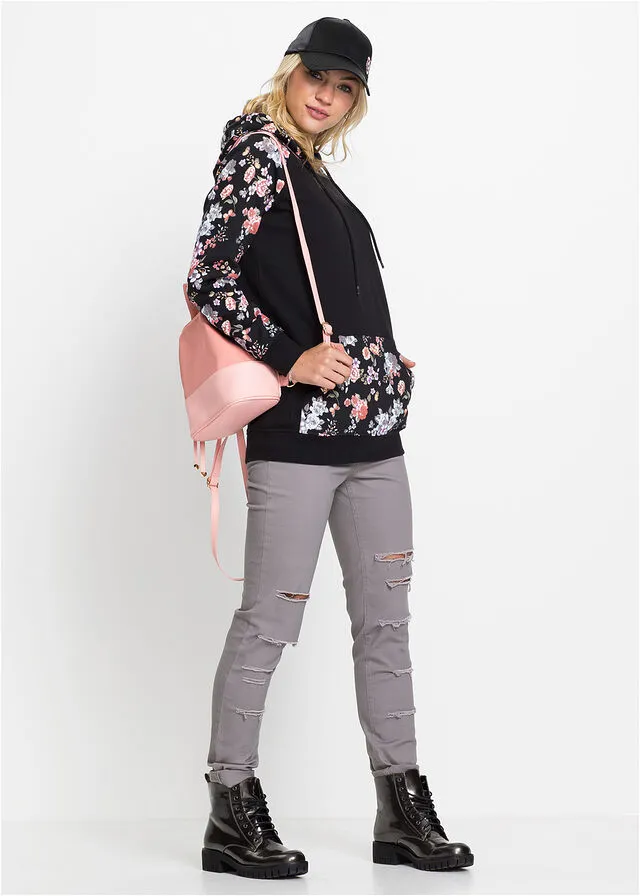 Sudadera con capucha Negro de flores