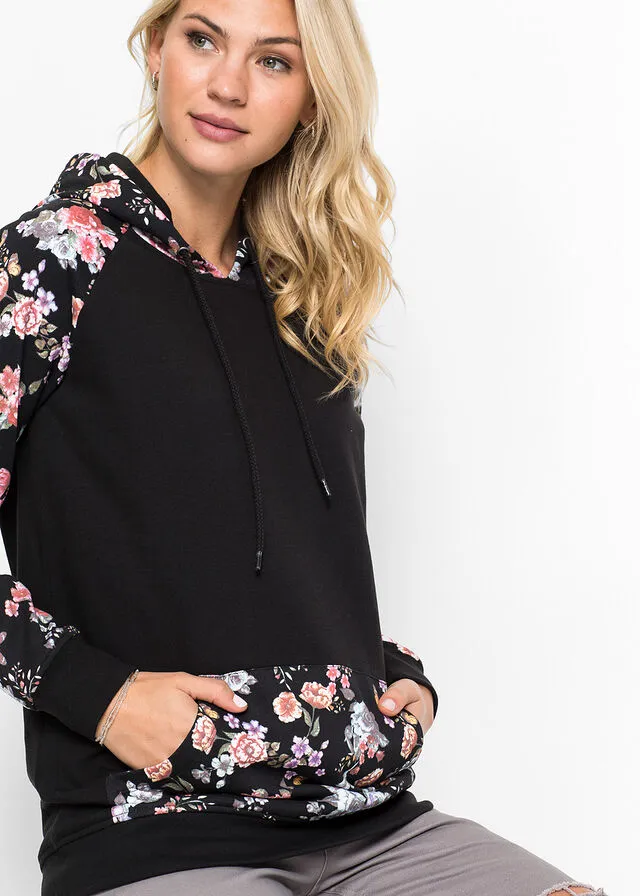 Sudadera con capucha Negro de flores
