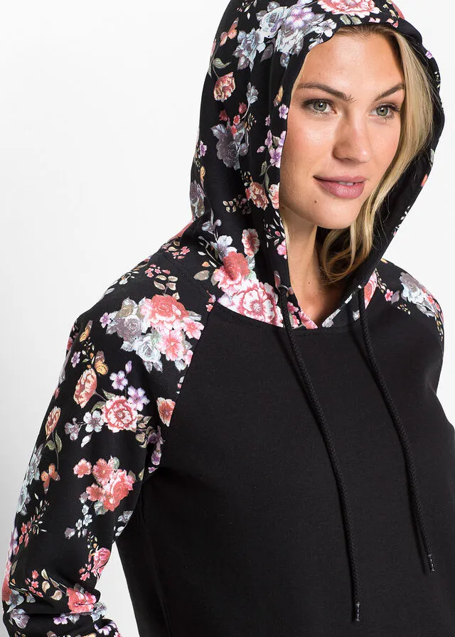 Sudadera con capucha Negro de flores