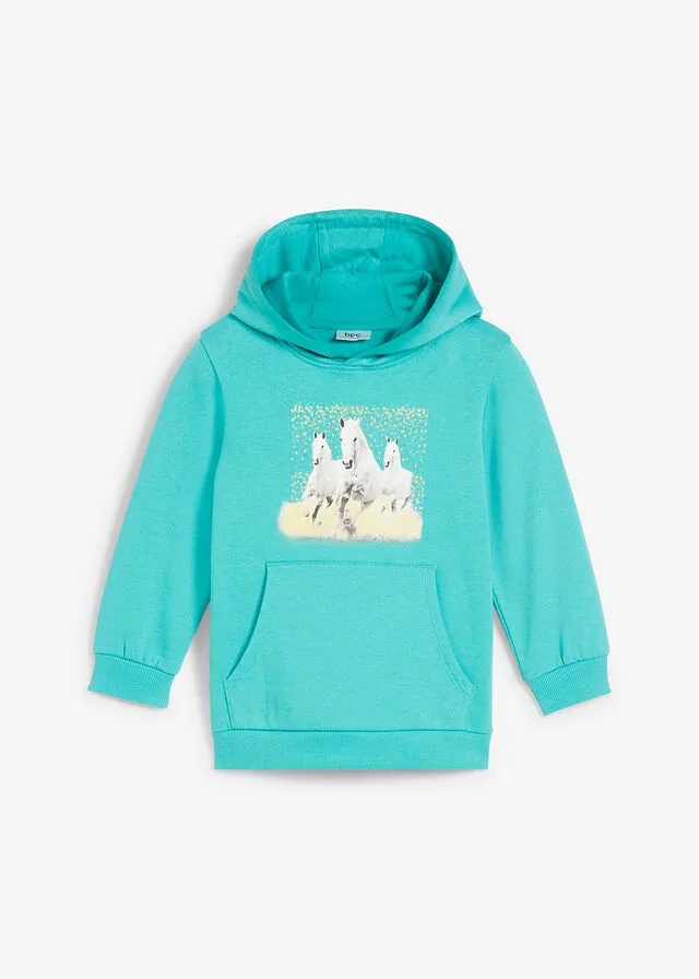 Sudadera de algodón orgánico con capucha para niñas Verde océano
