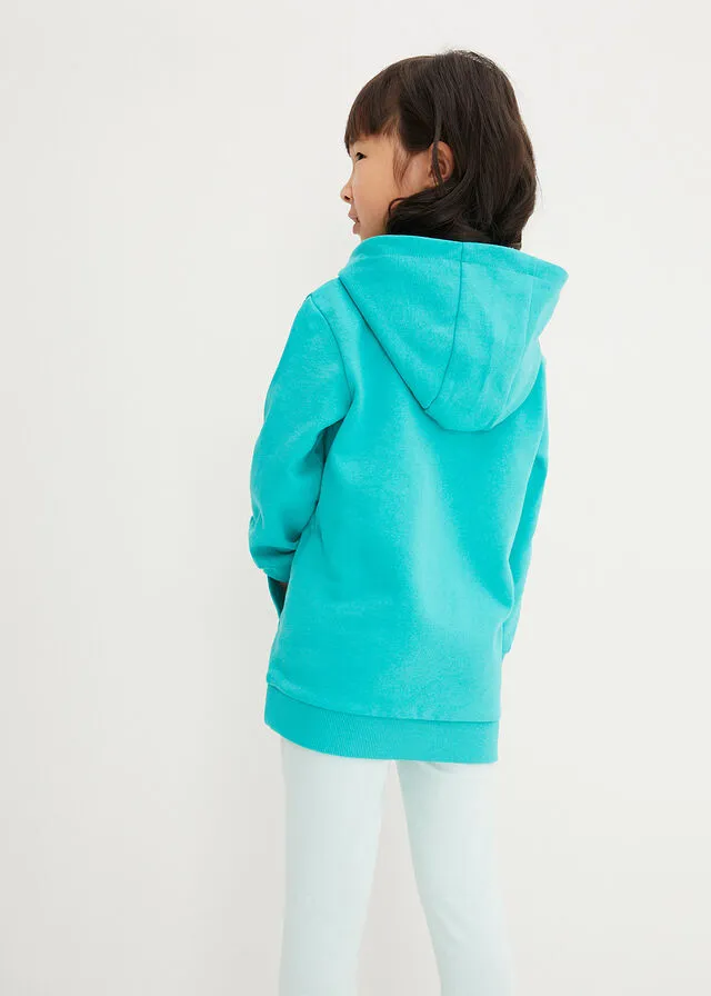 Sudadera de algodón orgánico con capucha para niñas Verde océano