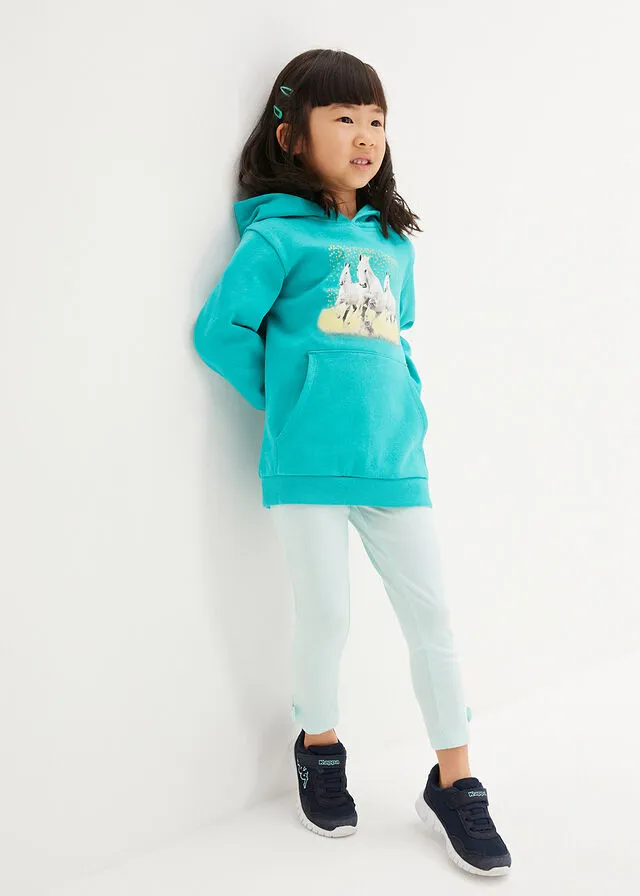 Sudadera de algodón orgánico con capucha para niñas Verde océano