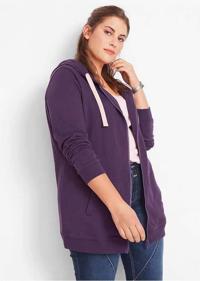 Sudadera larga con cremallera Lila oscuro