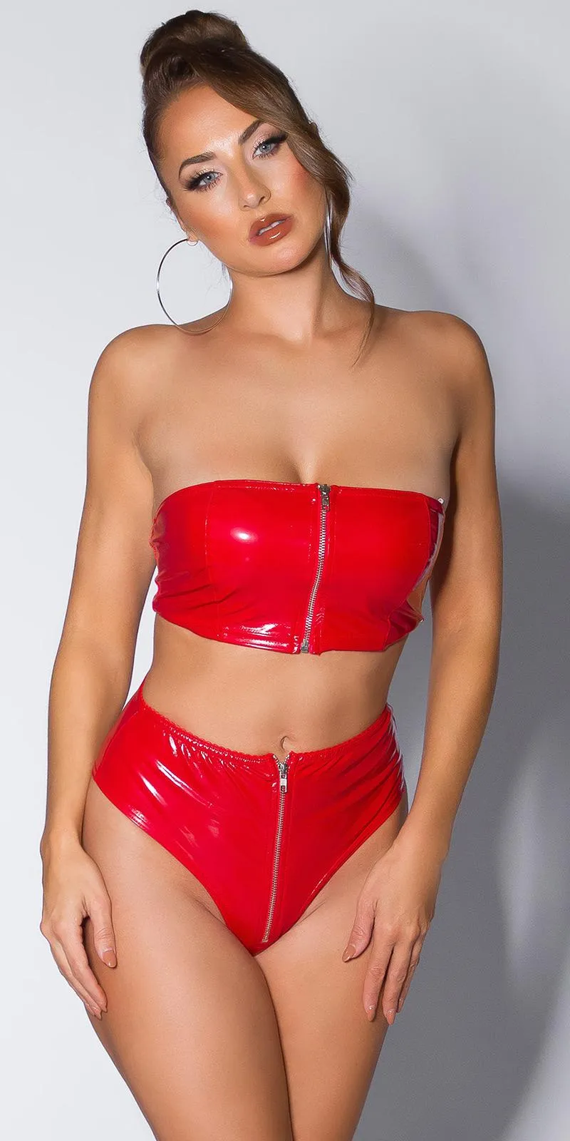 Top crop bandeau efecto latex rojo