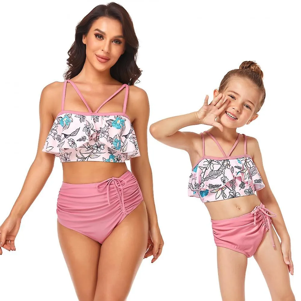 Traje de baño de 2 piezas con bikini dividido para mujer, cordón de cintura alta, borde con volantes y traje de baño de cuerda, 
