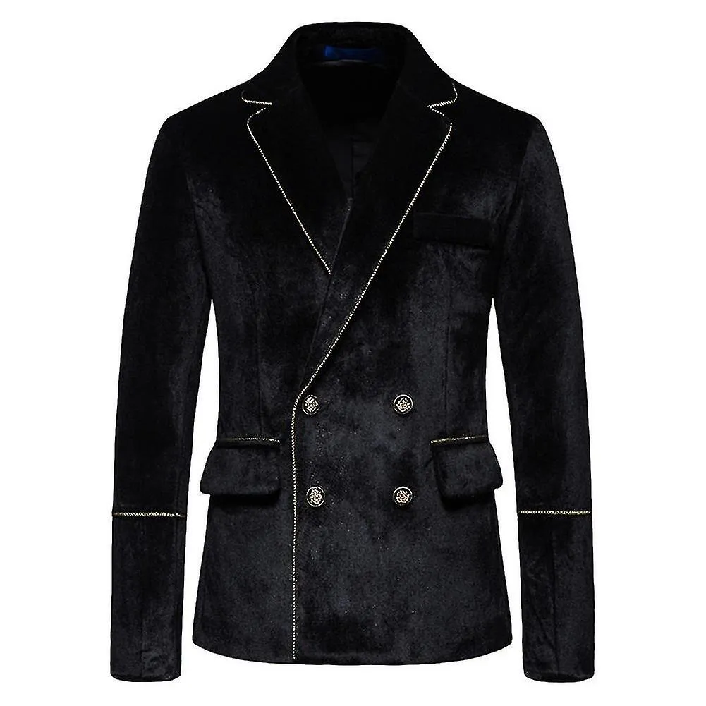 Traje de vestir cruzado de 2 piezas de terciopelo dorado con ribete dorado para hombre Business Casual Slim Fit Blazer versátil 
