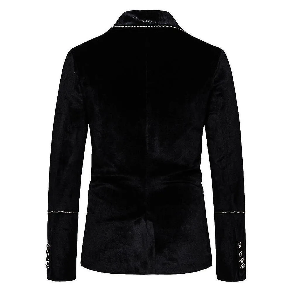 Traje de vestir cruzado de 2 piezas de terciopelo dorado con ribete dorado para hombre Business Casual Slim Fit Blazer versátil 
