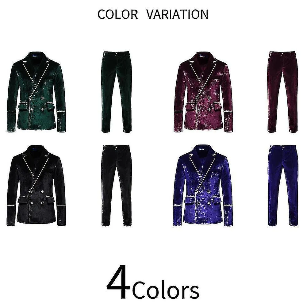 Traje de vestir cruzado de 2 piezas de terciopelo dorado con ribete dorado para hombre Business Casual Slim Fit Blazer versátil 