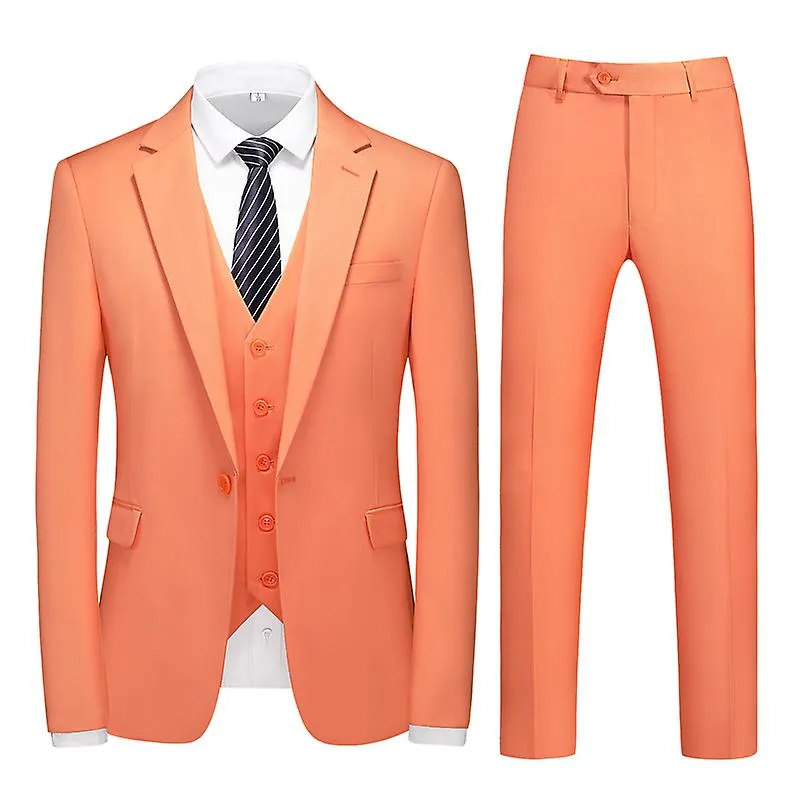Traje Slim Fit para Hombre Un Botón 3 Piezas Blazer Fiesta de Bodas de Negocios Chaqueta Chaleco y Pantalón Naranja