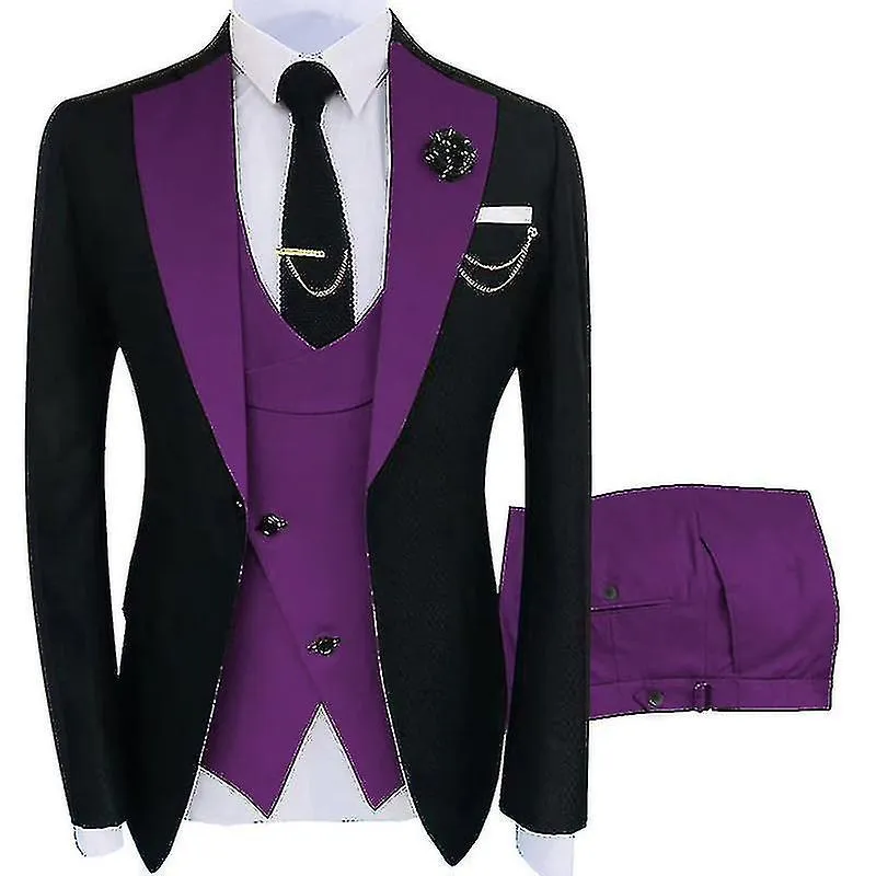 Trajes de caballeros para hombres Luxury Party Stage Esmoquin para hombres Ajustado Chaqueta de 3 piezas + Pantalones + Chaleco