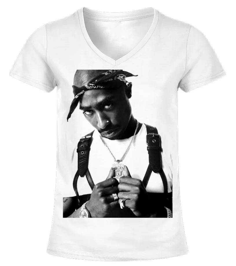 Tupac Shakur BK (5) Camiseta cuello pico Mujer
