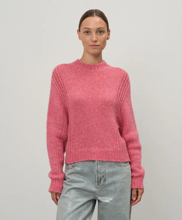 Twinset Actitude Pink wool sweater with logo