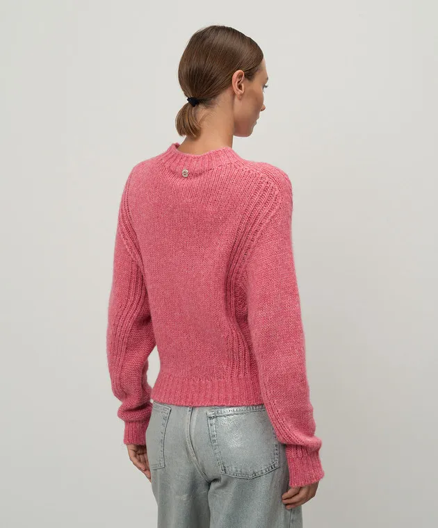 Twinset Actitude Pink wool sweater with logo