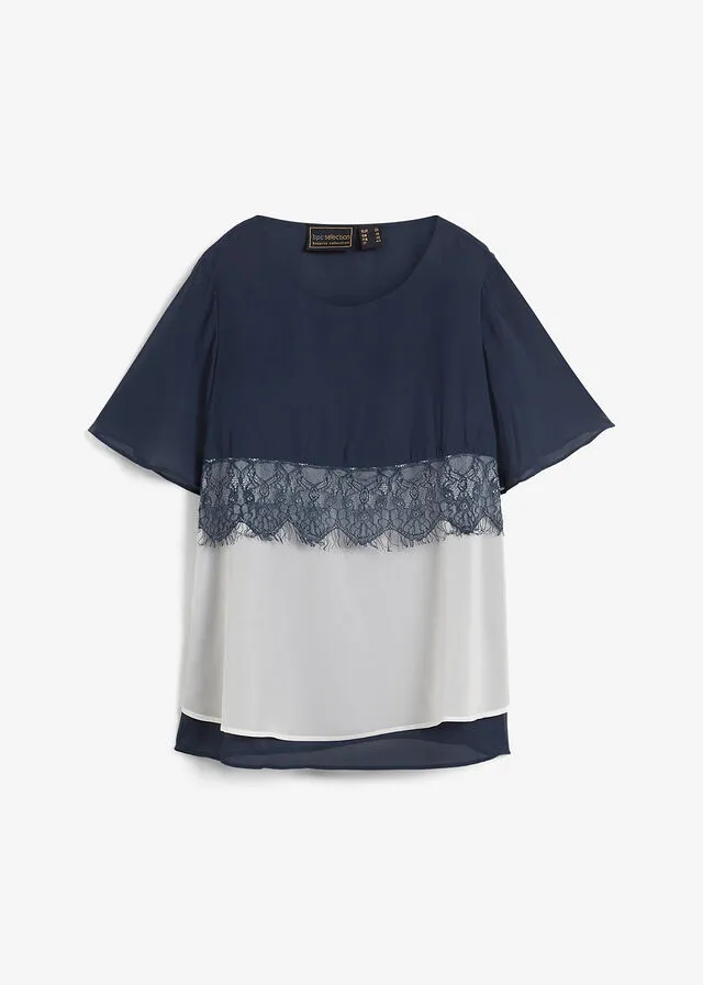 TúNICA CON ENCAJE AZUL OSCUROBLANCO