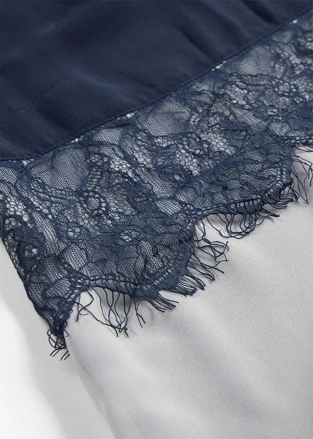 TúNICA CON ENCAJE AZUL OSCUROBLANCO