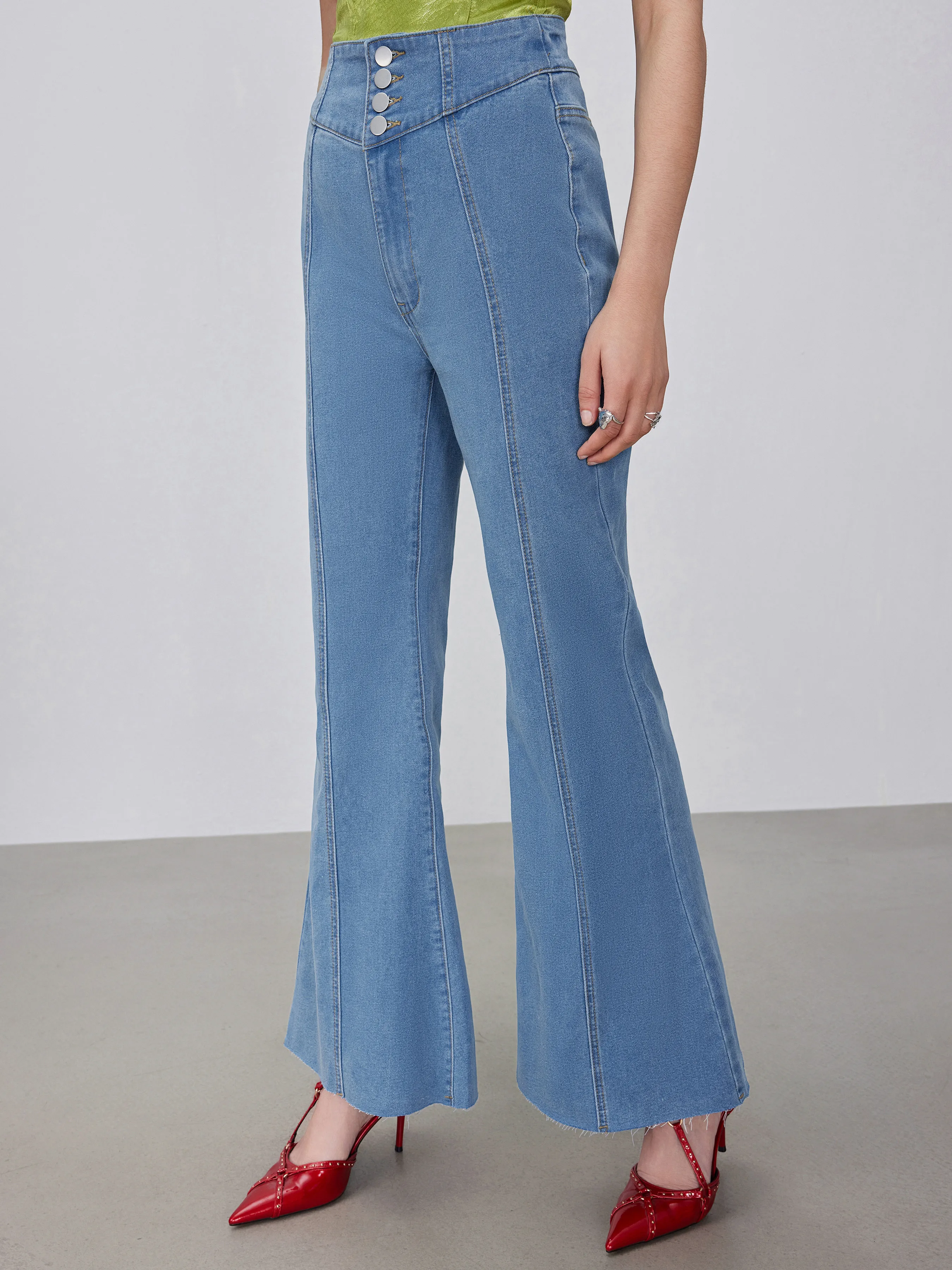  Vaqueros Acampanados de Cintura Alta en Denim