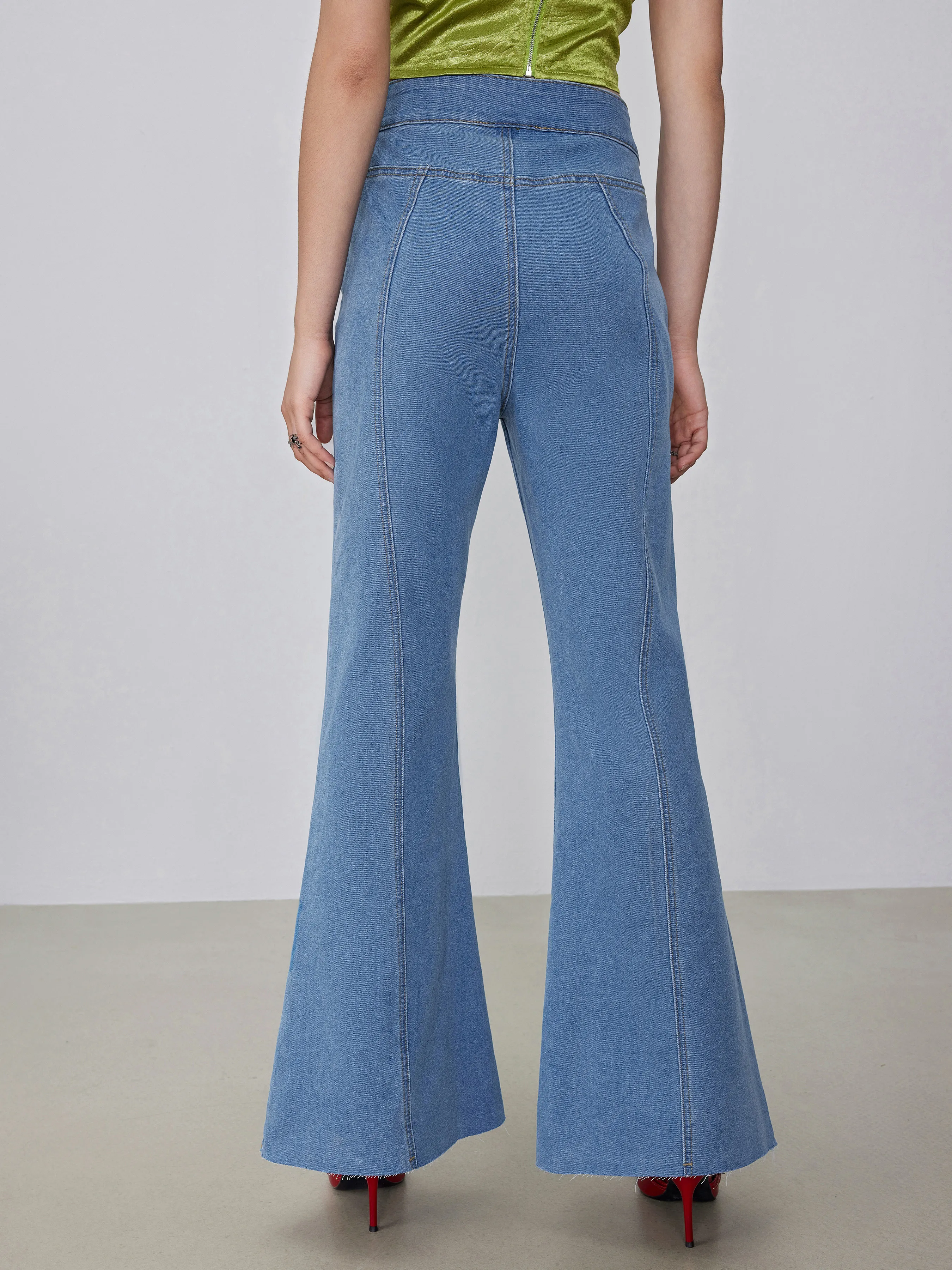  Vaqueros Acampanados de Cintura Alta en Denim
