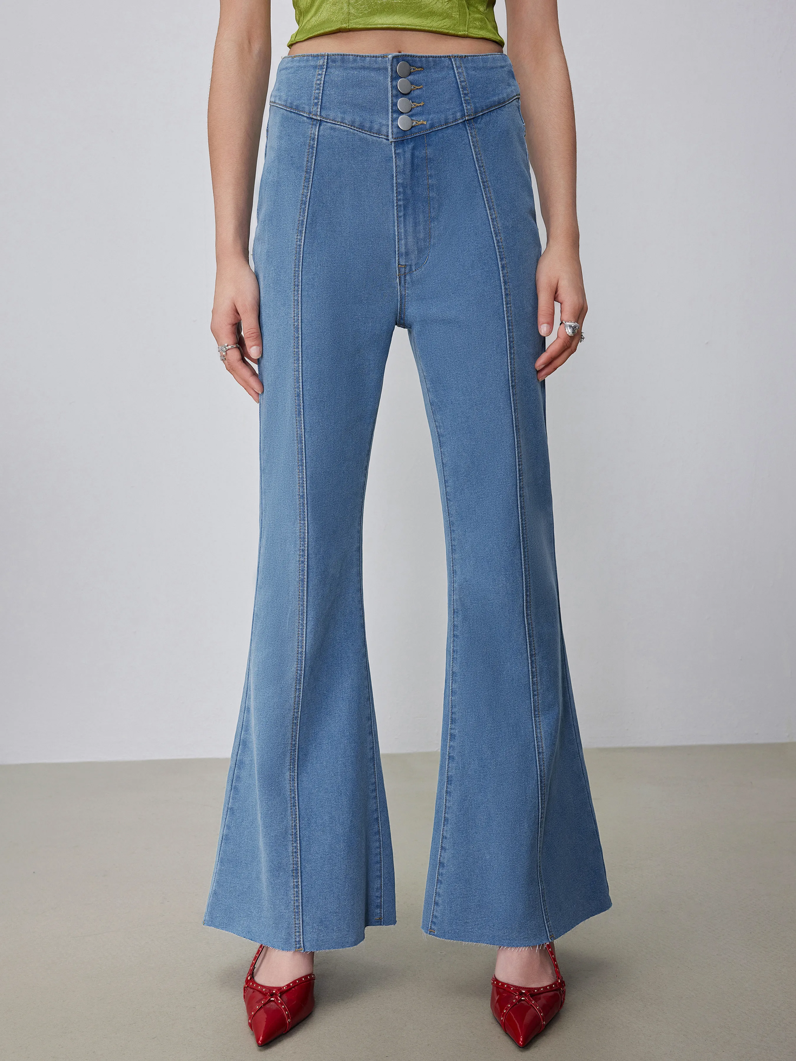  Vaqueros Acampanados de Cintura Alta en Denim