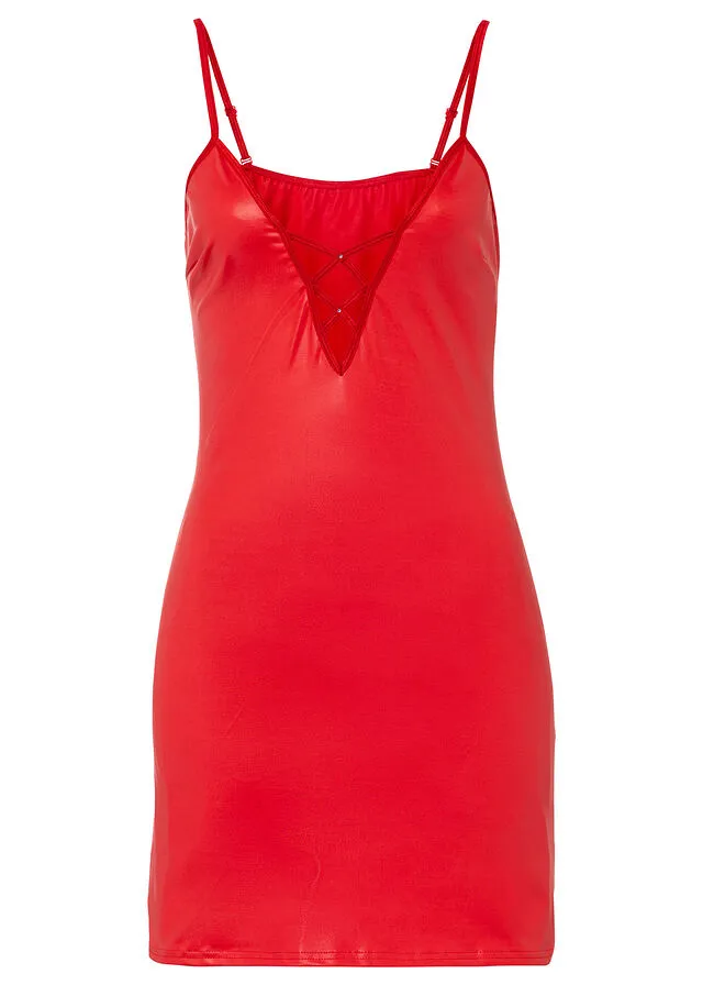 Vestido con aspecto mojado Rojo