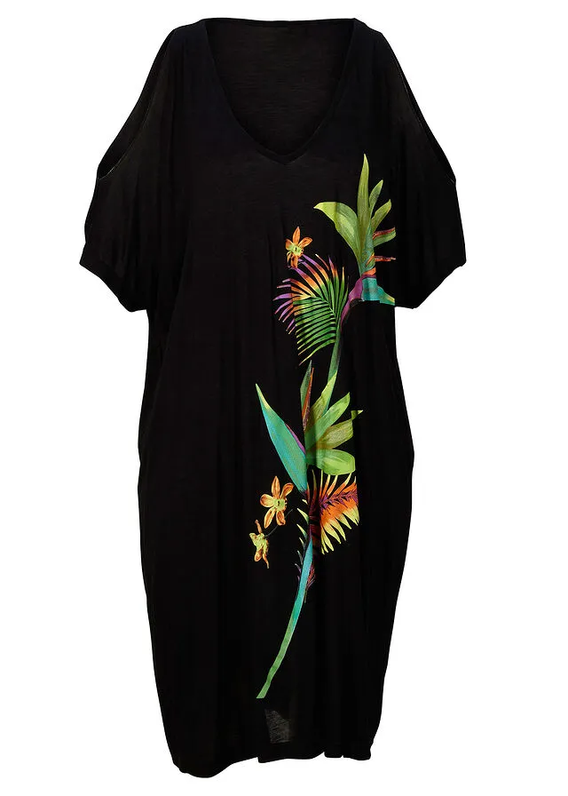 Vestido de playa con aberturas de viscosa sostenibles Negro