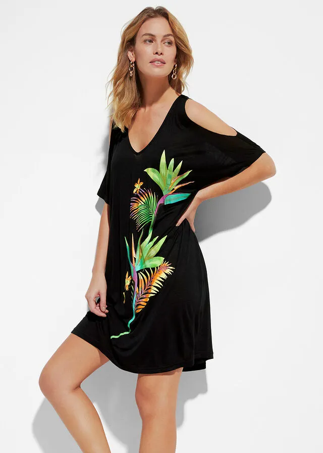 Vestido de playa con aberturas de viscosa sostenibles Negro