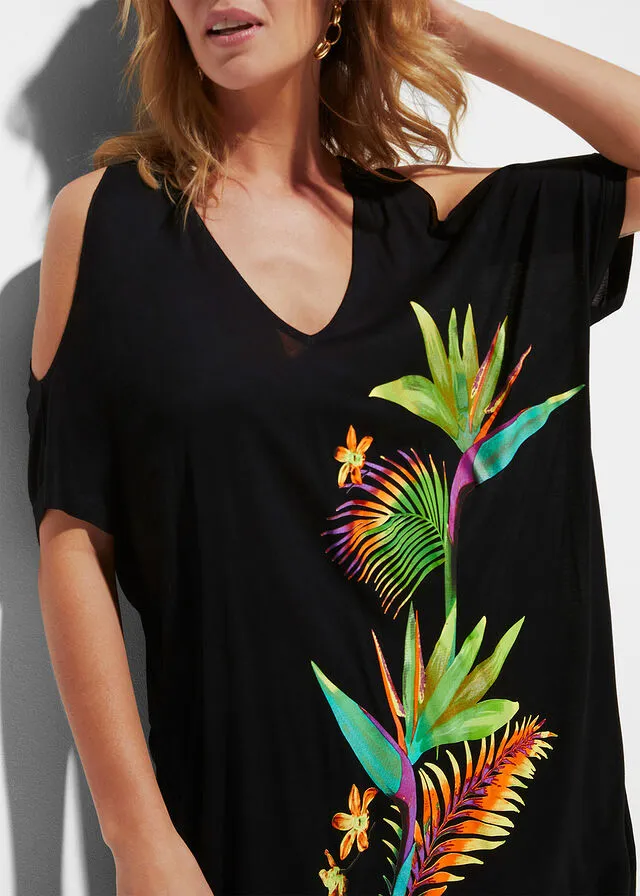 Vestido de playa con aberturas de viscosa sostenibles Negro