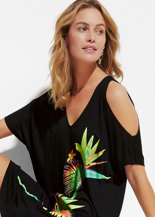 Vestido de playa con aberturas de viscosa sostenibles Negro