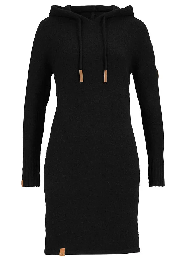 Vestido de punto con capucha Negro
