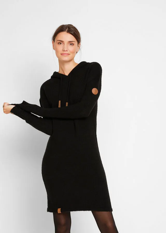 Vestido de punto con capucha Negro