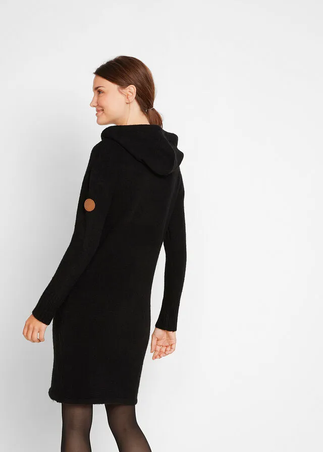 Vestido de punto con capucha Negro